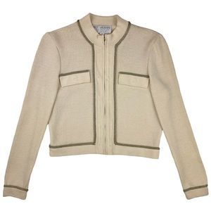 St. John Cream Santana Knit Wool Blazer with Metallic Trim